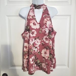 : ARABELLA Womens Top Blouse  RoseWood Floral V-Neck back Button Closure